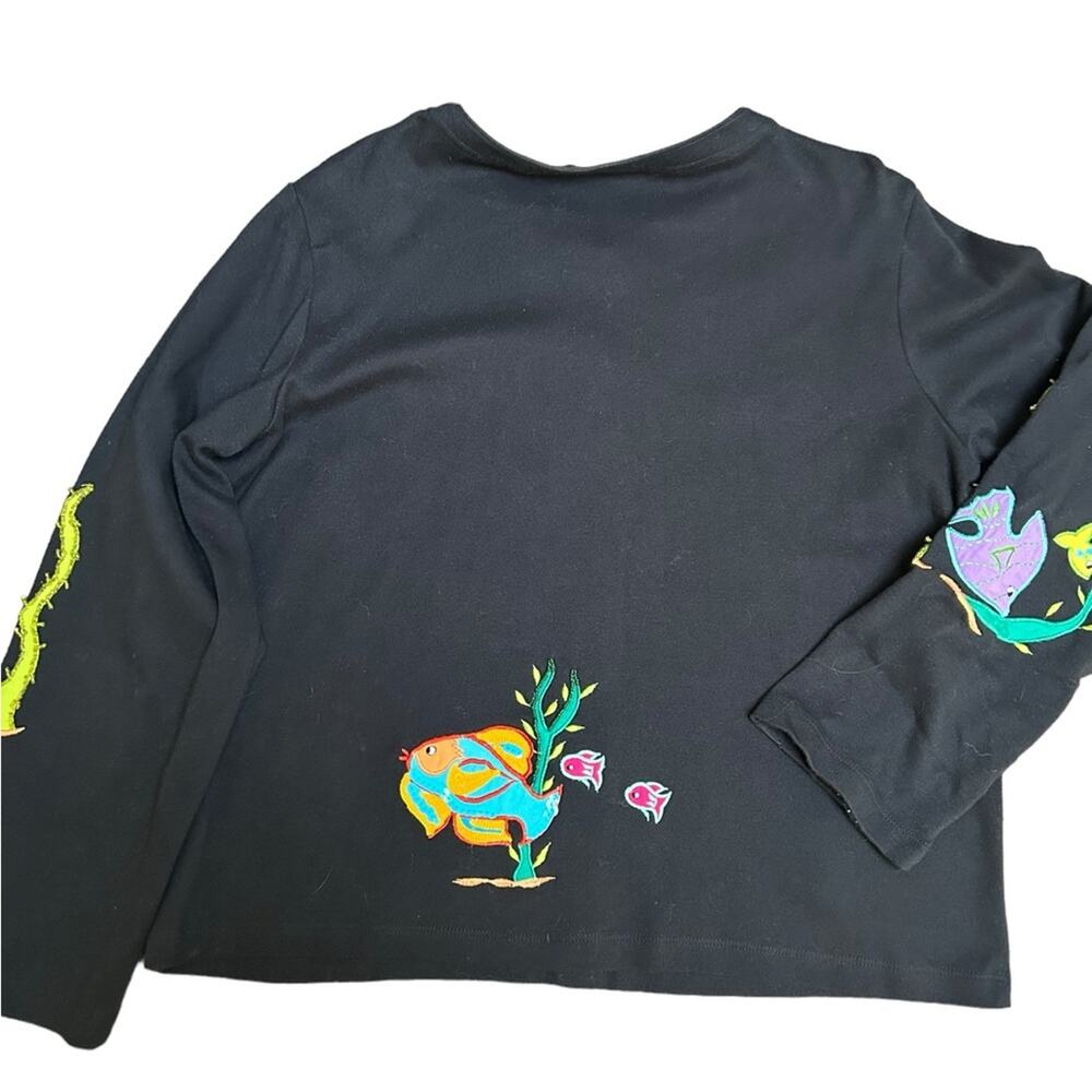 Michael Simon Sequin Fish Button Up Top Large - image 2